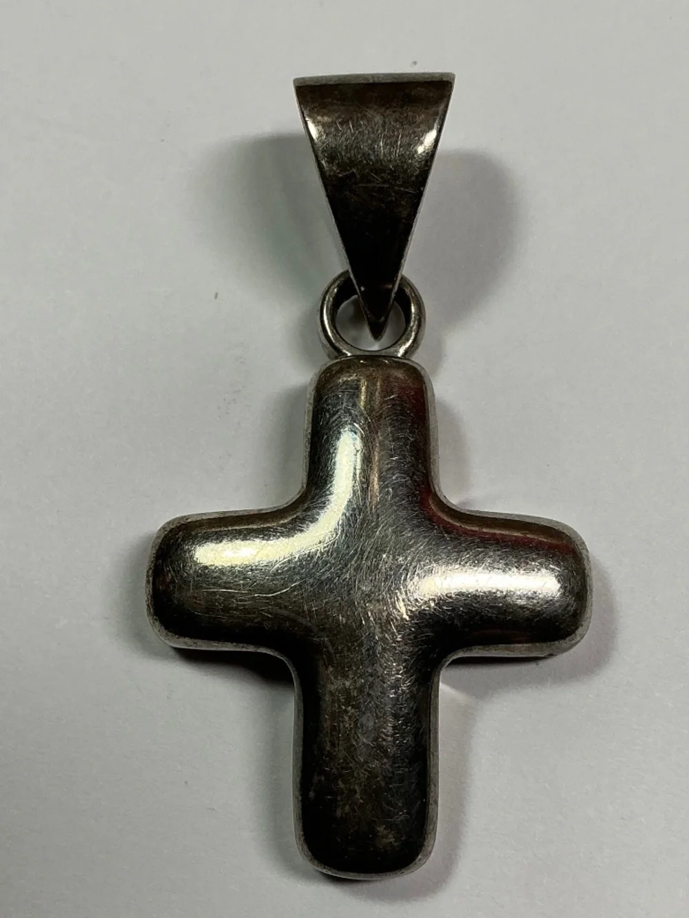 Sterling Silver Puff Cross Pendant. 1.75 inches long